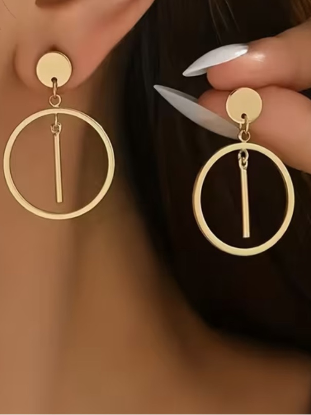 NWOT Minimalist Gold Tone Hoop Drop Earrings with Bar Accent